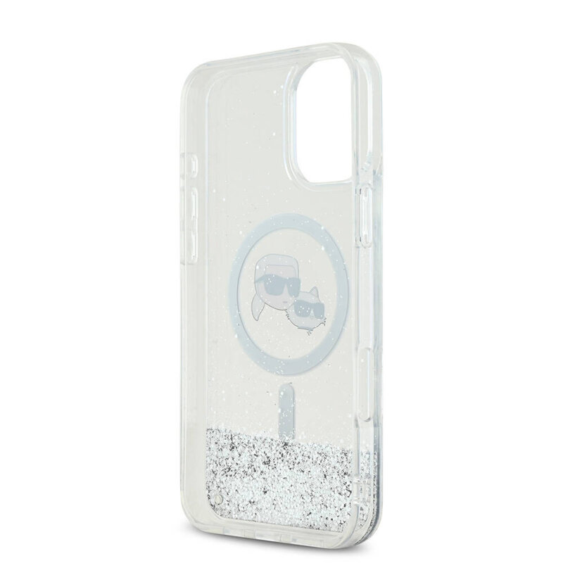 Husa Karl Lagerfeld iPhone 16 Glitter Liquid MagSafe, Karl&Choupette Head, transparent, KLHMP16SLGKCSGH