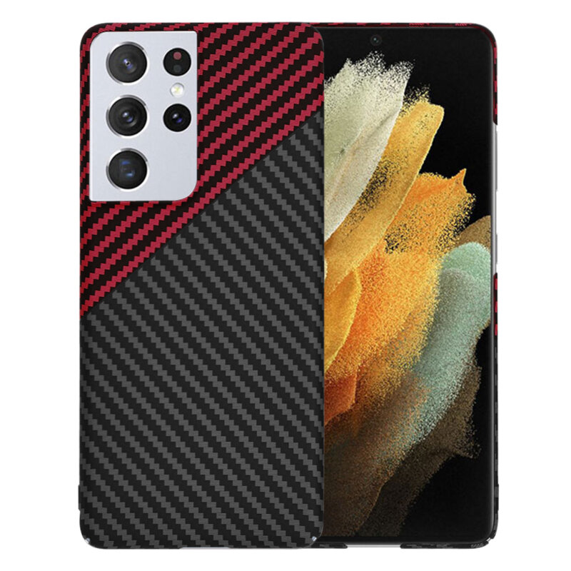 Husa Samsung Galaxy S21 Ultra 5G Techsuit Carbonite FiberShell, rosu inchis