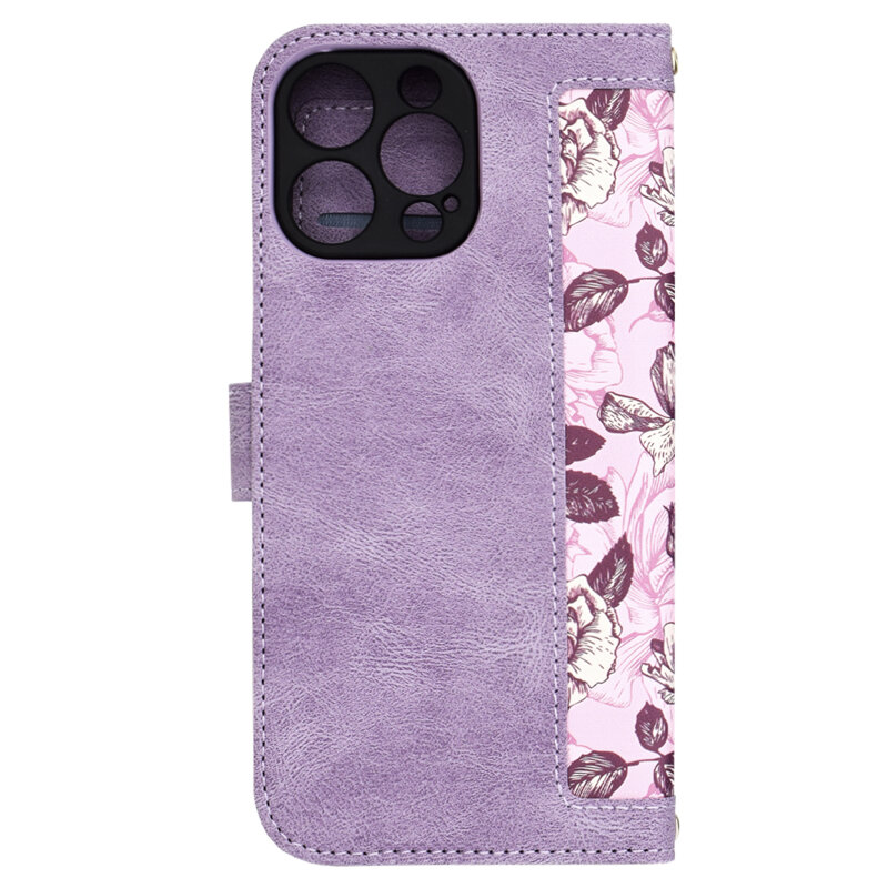 Husa personalizata fete iPhone 16 Pro Max Techsuit FlipCraft, mov