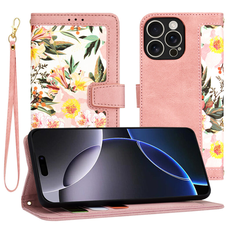 Husa personalizata fete iPhone 16 Pro Max Techsuit FlipCraft, roz