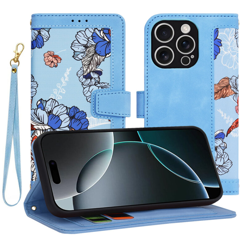 Husa personalizata fete iPhone 16 Pro Techsuit FlipCraft, bleu