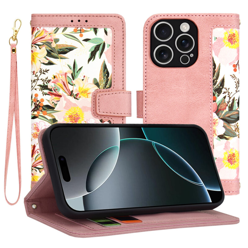Husa personalizata fete iPhone 16 Pro Techsuit FlipCraft, roz