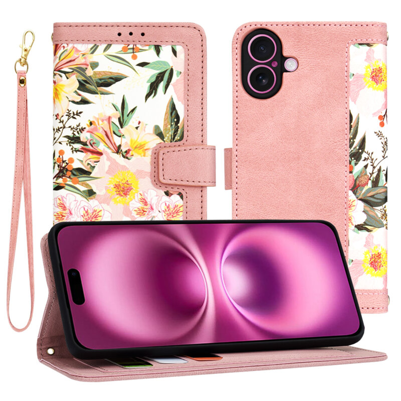 Husa personalizata fete iPhone 16 Plus Techsuit FlipCraft, roz