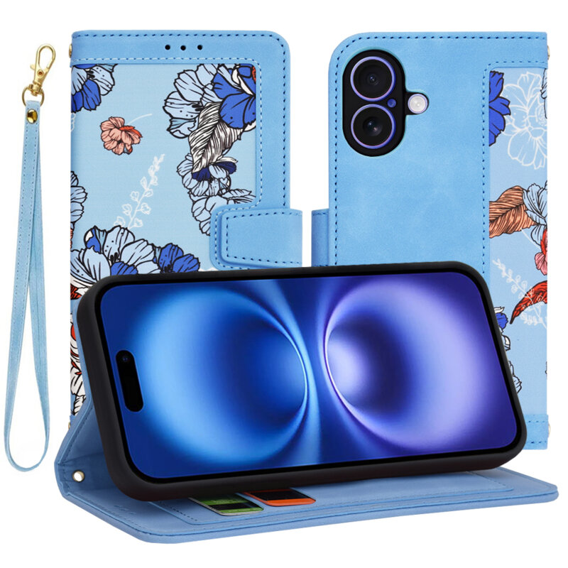 Husa personalizata fete iPhone 16 Techsuit FlipCraft, bleu