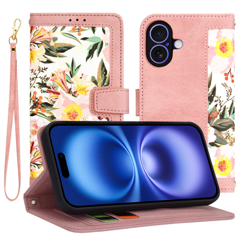 Husa personalizata fete iPhone 16 Techsuit FlipCraft, roz
