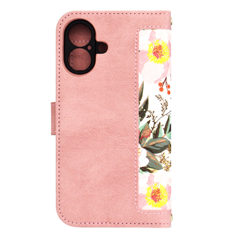 Husa personalizata fete iPhone 16 Techsuit FlipCraft, roz
