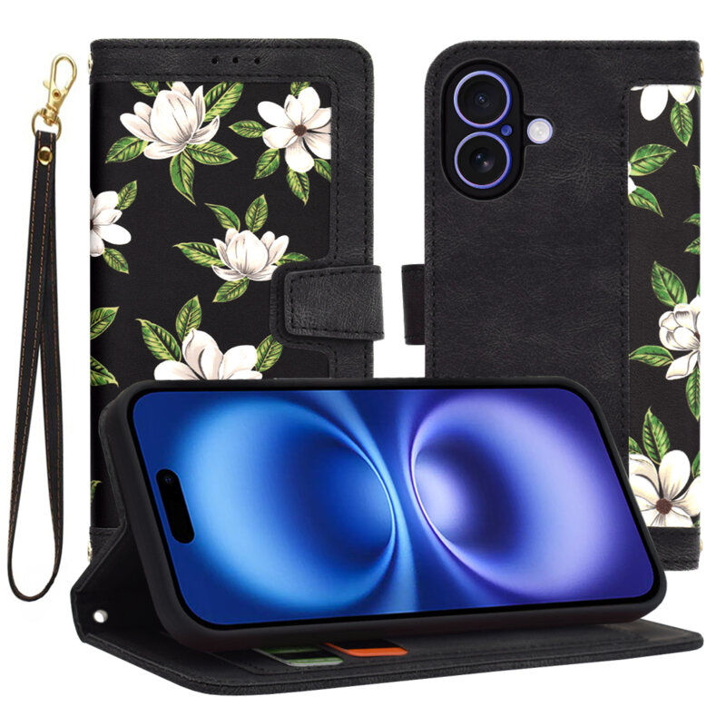 Husa personalizata fete iPhone 16 Techsuit FlipCraft, negru