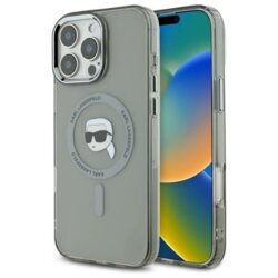 Husa iPhone 16 Pro Max Karl Lagerfeld IML MagSafe, Karl`s Head, negru, KLHMP16XHLSKIK