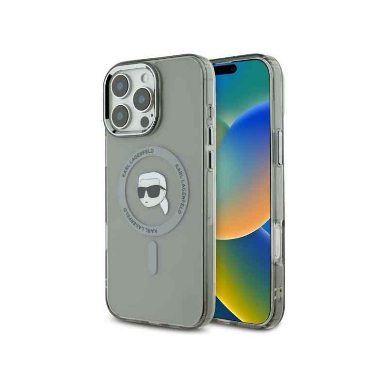 Husa iPhone 16 Pro Max Karl Lagerfeld IML MagSafe, Karl`s Head, negru, KLHMP16XHLSKIK