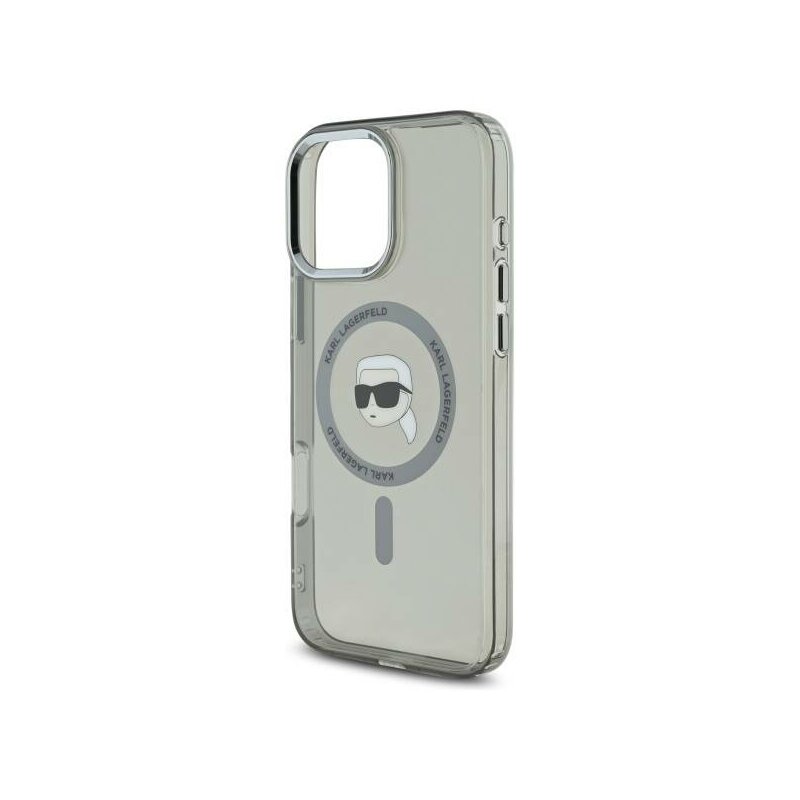 Husa iPhone 16 Pro Max Karl Lagerfeld IML MagSafe, Karl`s Head, negru, KLHMP16XHLSKIK
