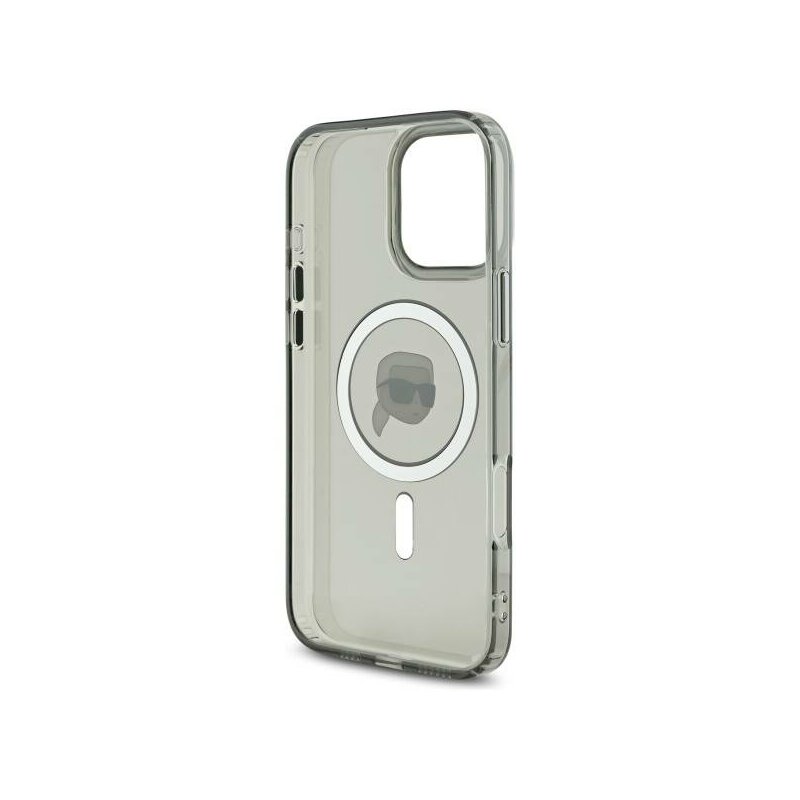 Husa iPhone 16 Pro Karl Lagerfeld IML MagSafe, Metal Karl`s Head, negru, KLHMP16LHLSKIK