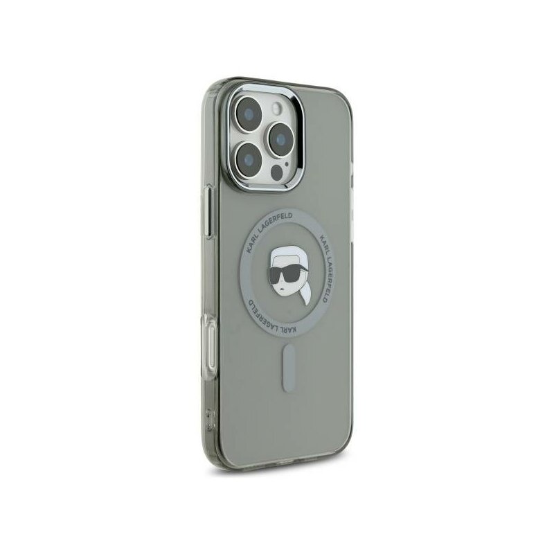 Husa iPhone 16 Pro Karl Lagerfeld IML MagSafe, Metal Karl`s Head, negru, KLHMP16LHLSKIK