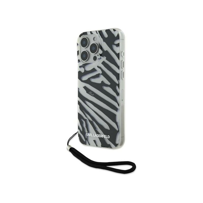 Husa iPhone 16 Pro Karl Lagerfeld IML Luxury, Zebra Pattern&Cord, negru, KLHCP16LHZBPKCCK