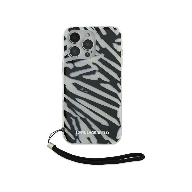Husa iPhone 16 Pro Karl Lagerfeld IML Luxury, Zebra Pattern&Cord, negru, KLHCP16LHZBPKCCK