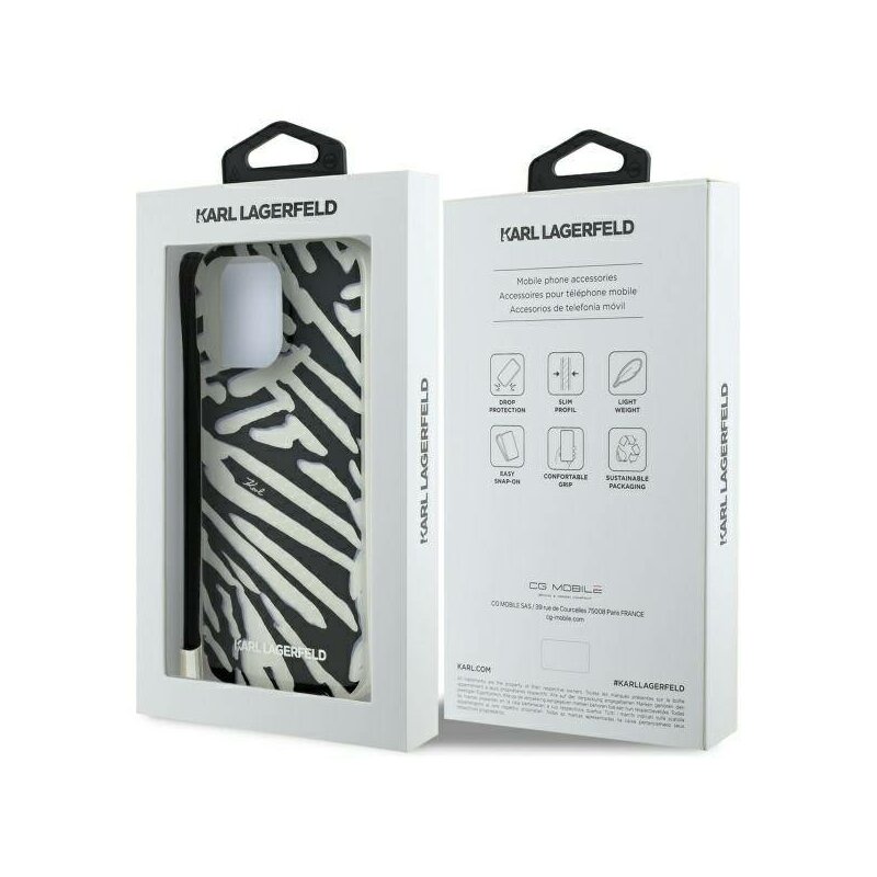 Husa iPhone 16 Pro Karl Lagerfeld IML Luxury, Zebra Pattern&Cord, negru, KLHCP16LHZBPKCCK