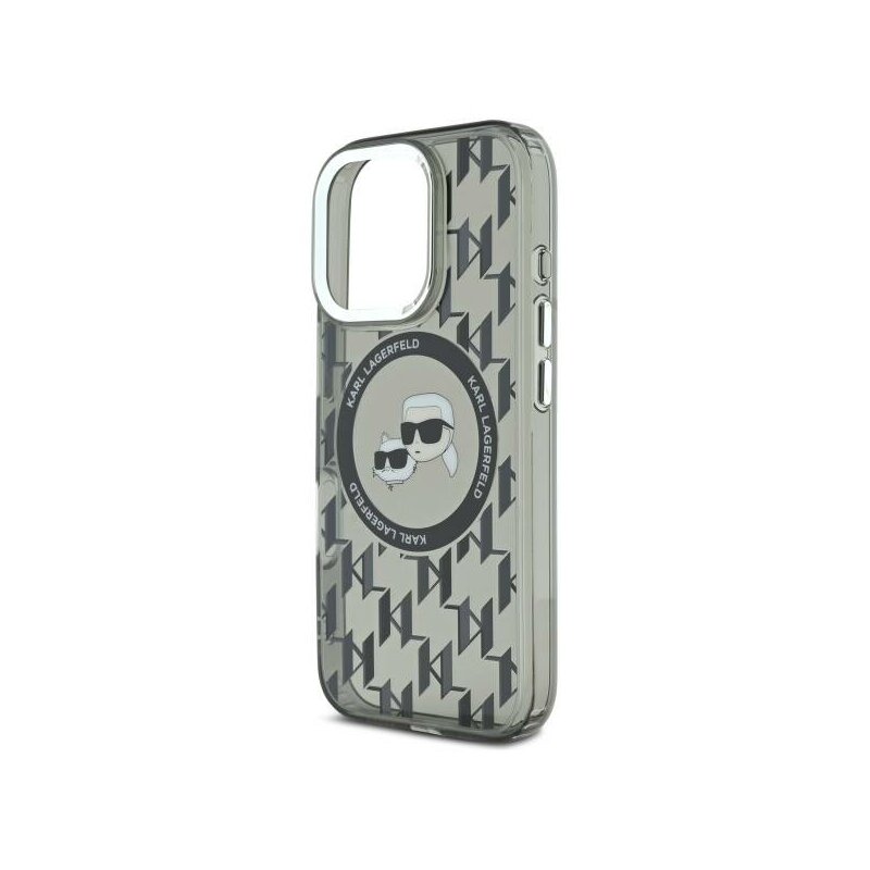 Husa iPhone 16 Pro Max Karl Lagerfeld IML MagSafe, Monogram Karl&Choupette Head, negru, KLHMP16XHMCKMHK