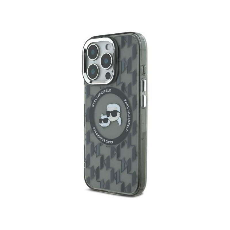 Husa iPhone 16 Pro Max Karl Lagerfeld IML MagSafe, Monogram Karl&Choupette Head, negru, KLHMP16XHMCKMHK