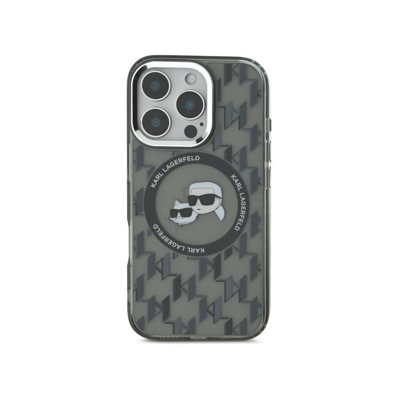 Husa iPhone 16 Pro Max Karl Lagerfeld IML MagSafe, Monogram Karl&Choupette Head, negru, KLHMP16XHMCKMHK