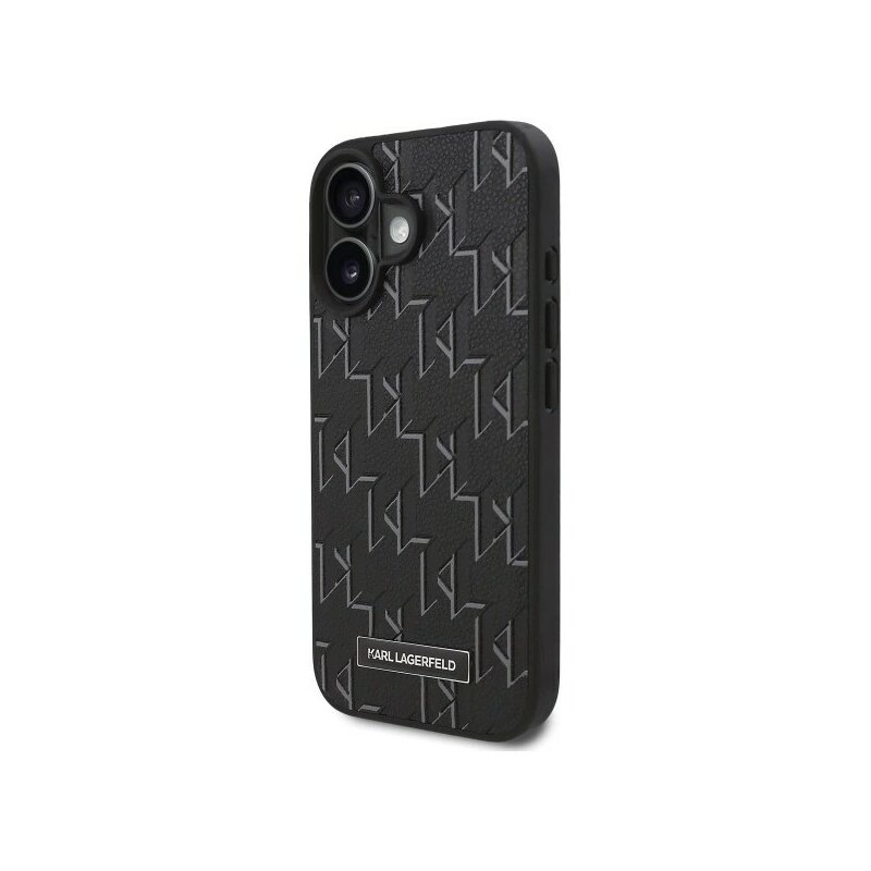 Husa iPhone 16 Karl Lagerfeld Leather MagSafe, Hot Stamp, negru, KLHMP16SPKHPORPK