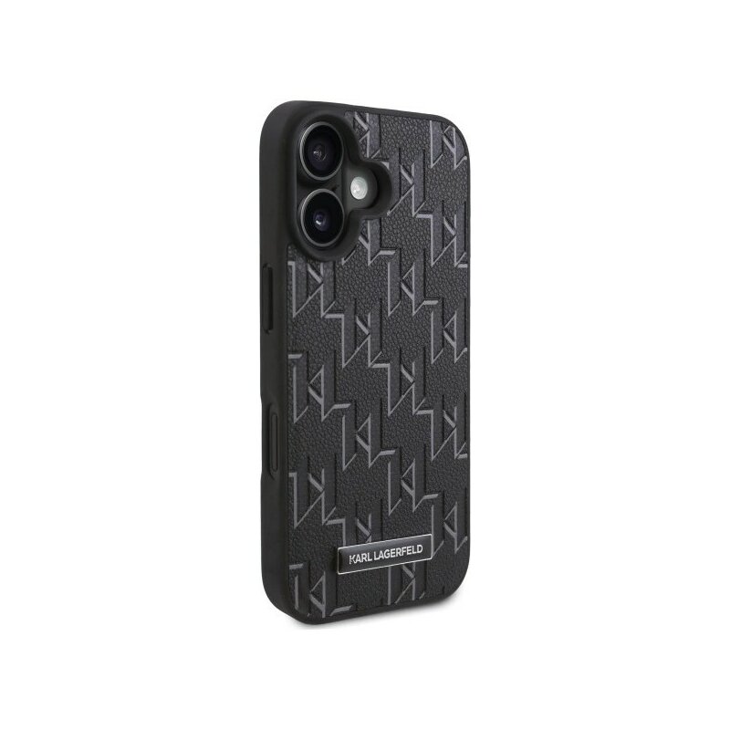 Husa iPhone 16 Karl Lagerfeld Leather MagSafe, Hot Stamp, negru, KLHMP16SPKHPORPK