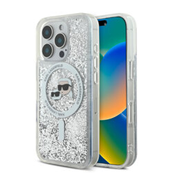 Husa Karl Lagerfeld iPhone 16 Pro Max Liquid Glitter MagSafe, Karl&Choupette Head, clear, KLHMP16XLGKCSGH