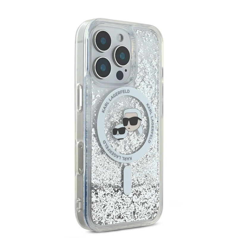 Husa Karl Lagerfeld iPhone 16 Pro Max Liquid Glitter MagSafe, Karl&Choupette Head, clear, KLHMP16XLGKCSGH