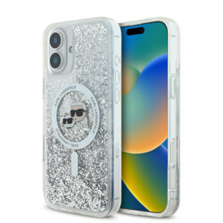 Husa Karl Lagerfeld iPhone 16 Plus Liquid Glitter MagSafe, Karl&Choupette Head, transparent, KLHMP16MLGKCSGH