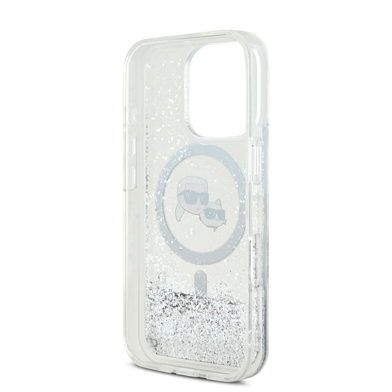 Husa Karl Lagerfeld iPhone 16 Pro Liquid Glitter MagSafe, Karl&Choupette Head, clear, KLHMP16LLGKCSGH