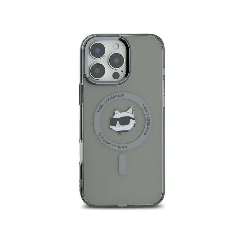 Husa iPhone 16 Pro Karl Lagerfeld IML MagSafe, Metal Choupette`s Head, negru, KLHMP16LHLSCHK