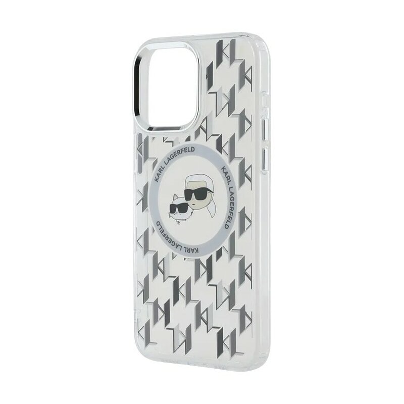 Husa iPhone 15 Karl Lagerfeld IML MagSafe, Monogram Karl&Choupette Head, clear, KLHMP15SHMCKMHT