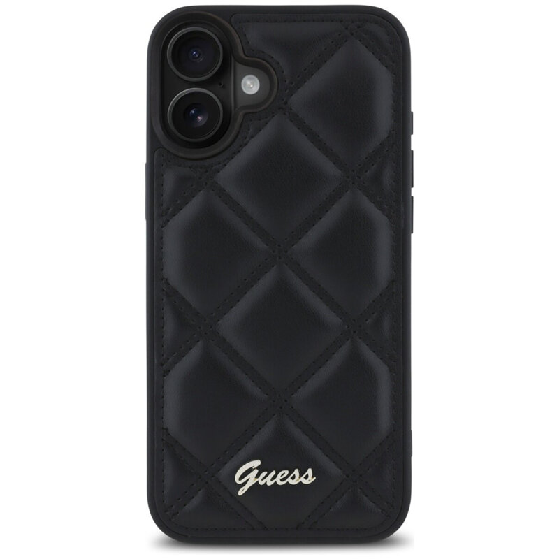 Husa originala Guess Quilted Metal Logo iPhone 16 Plus, negru, GUHCP16MPSQSQSK