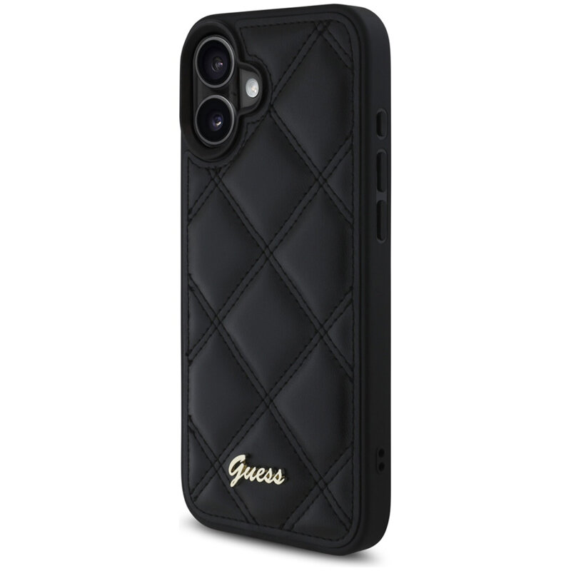 Husa originala Guess Quilted Metal Logo iPhone 16 Plus, negru, GUHCP16MPSQSQSK