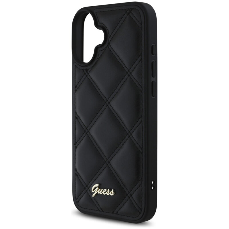 Husa originala Guess Quilted Metal Logo iPhone 16 Plus, negru, GUHCP16MPSQSQSK