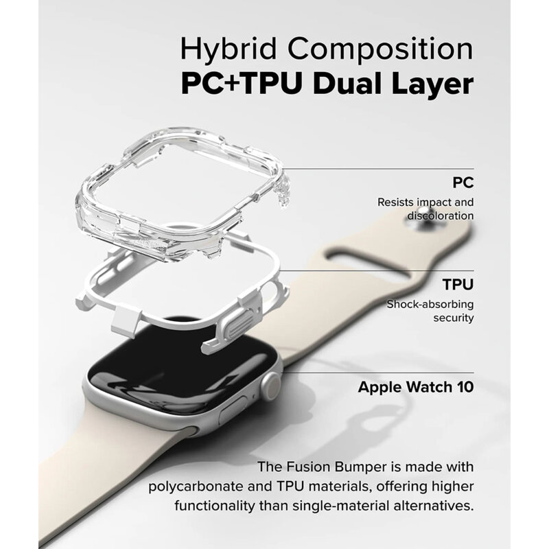 Husa Apple Watch 10 42mm Ringke Fusion Bumper, alb