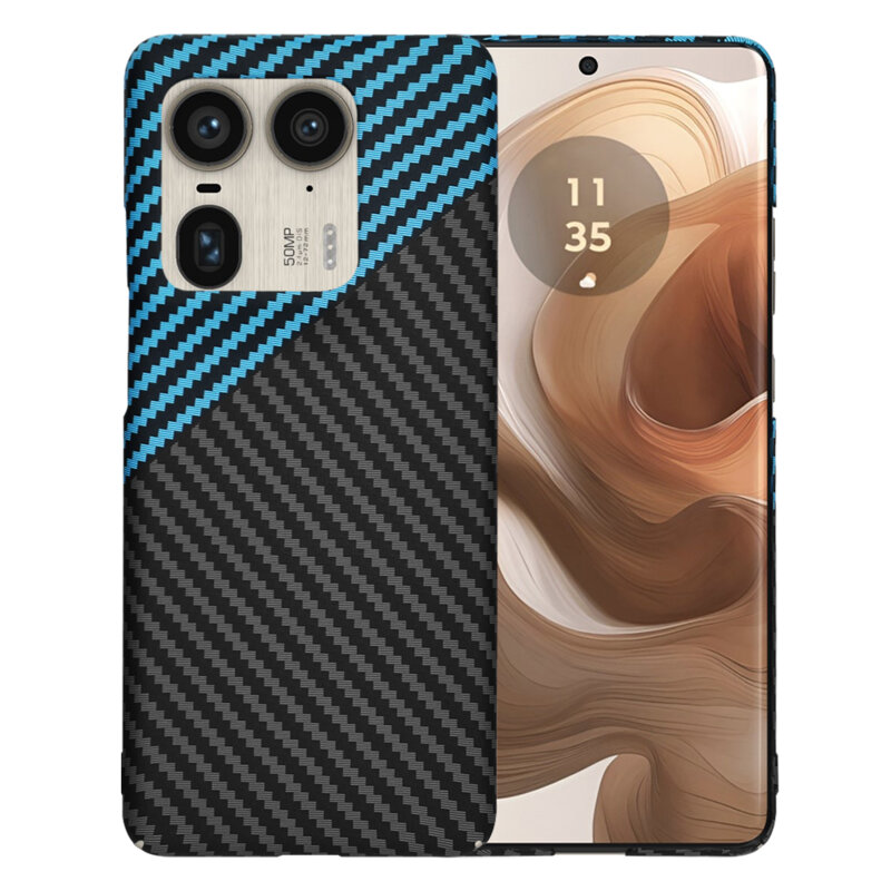 Husa Motorola Edge 50 Ultra Techsuit Carbonite FiberShell, bleu