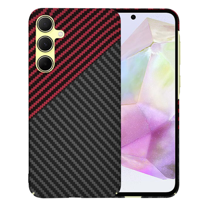 Husa Samsung Galaxy A35 5G Techsuit Carbonite FiberShell, rosu inchis