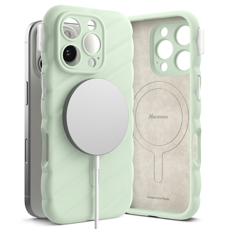 Husa iPhone 16 Pro Macaron Silicone MagSafe, verde menta