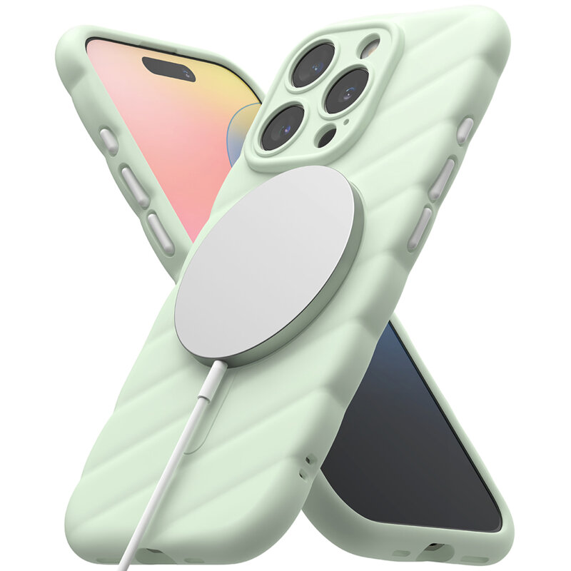 Husa iPhone 16 Pro Macaron Silicone MagSafe, verde menta