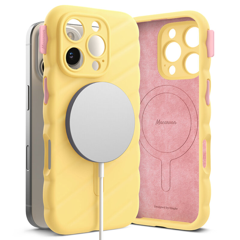 Husa iPhone 16 Pro Macaron Silicone MagSafe, galben