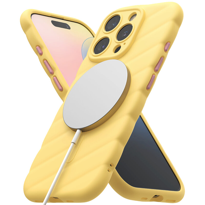 Husa iPhone 16 Pro Macaron Silicone MagSafe, galben