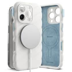 Husa iPhone 16 Pro Macaron Silicone MagSafe, alb