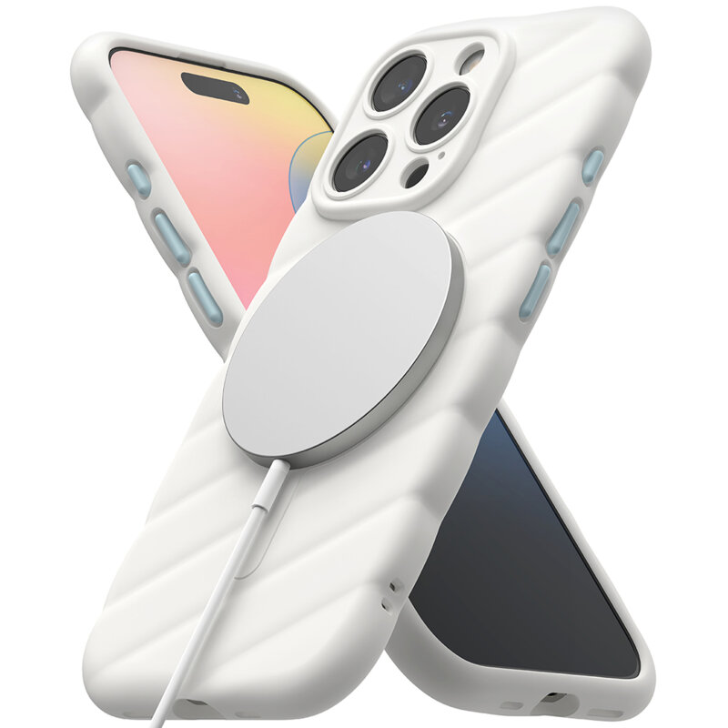 Husa iPhone 16 Pro Macaron Silicone MagSafe, alb
