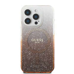 Husa iPhone 16 Pro originala Guess IML Glitter Gradient MagSafe, maro, GUHMP16LHGRCELW