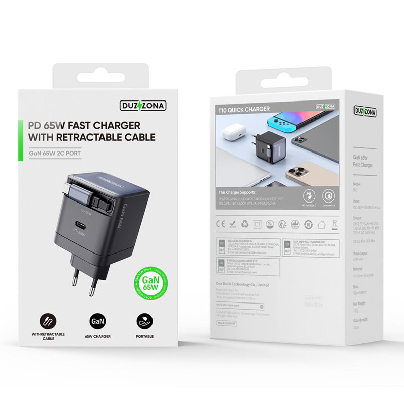 Incarcator GaN Fast Charging 2X USB-C Duzzona T10, 65W