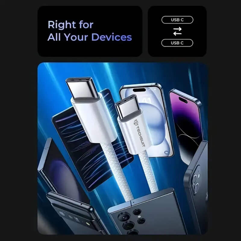 Cablu Super Fast Charging tip C PD60W Techsuit, 1m, negru