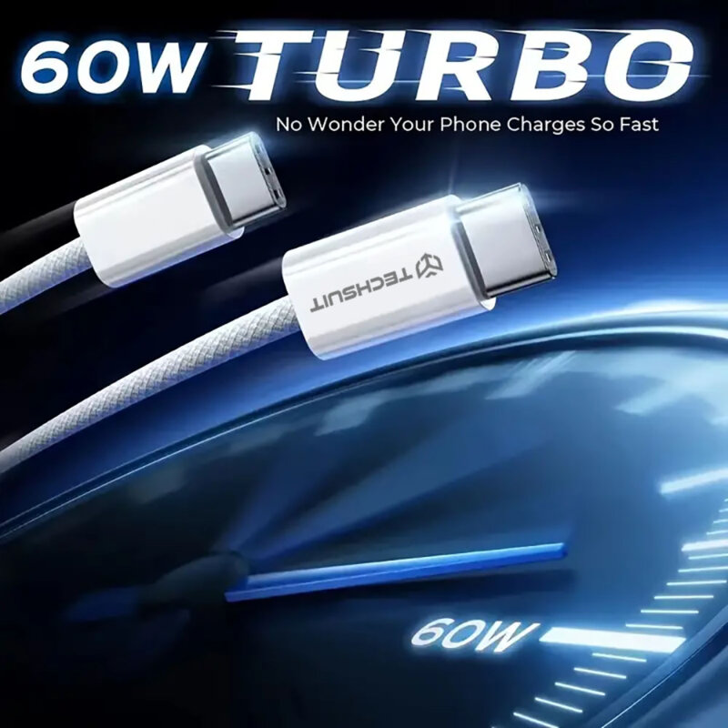 Cablu Super Fast Charging tip C PD60W Techsuit, 1m, mov