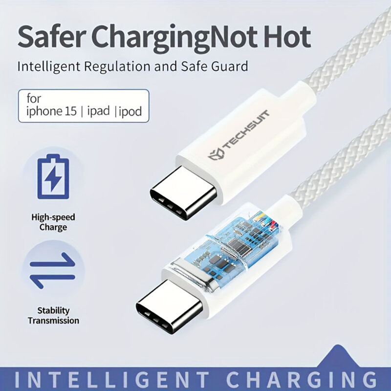 Cablu Super Fast Charging tip C PD60W Techsuit, 1m, roz