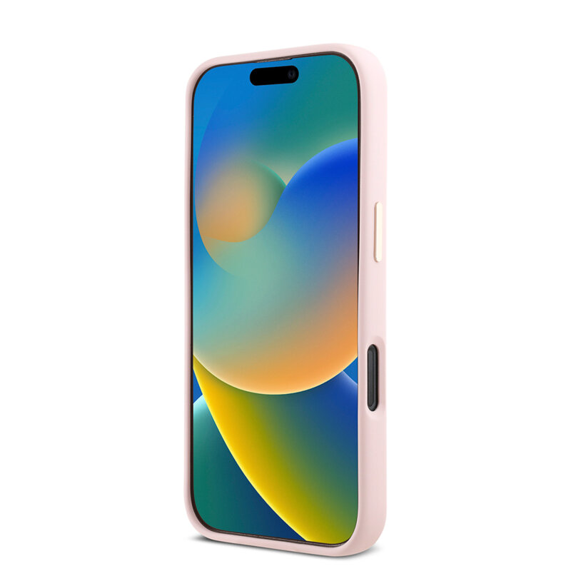 Husa Guess iPhone 16 Pro Silicone Script Metal Logo & Frame, roz, GUHCP16LSMBSLP