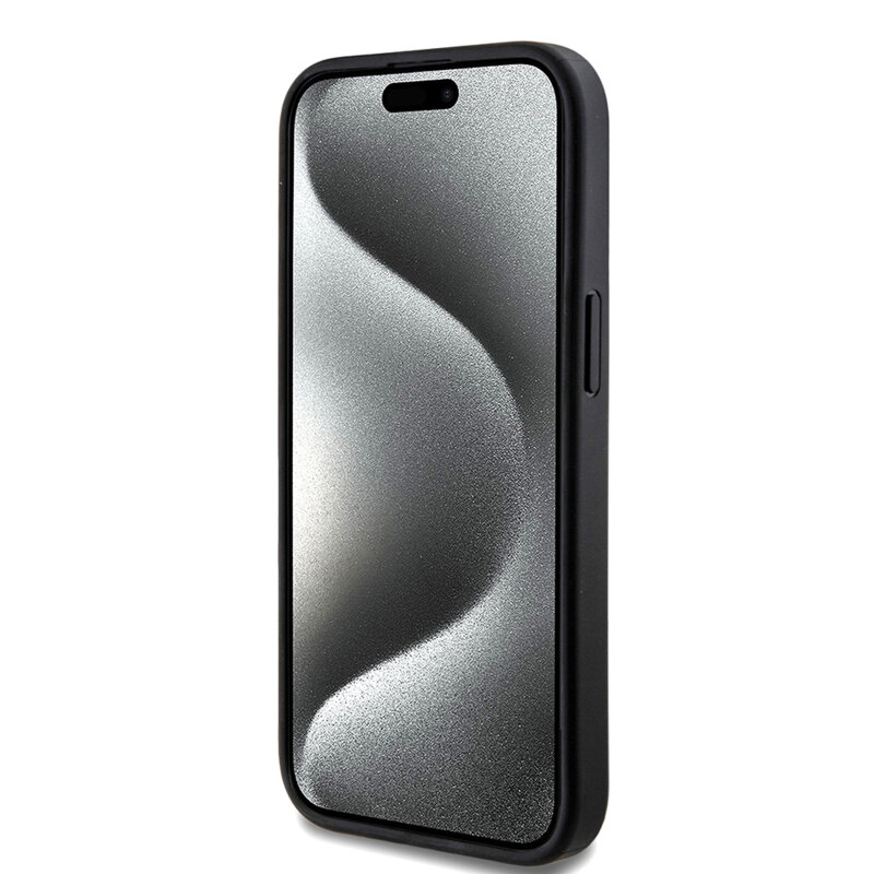 Husa iPhone 15 Guess 4G Ring Classic Logo MagSafe, negru, GUHMP15SG4GFRK