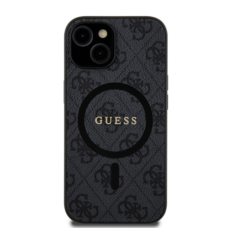 Husa iPhone 15 Guess 4G Ring Classic Logo MagSafe, negru, GUHMP15SG4GFRK